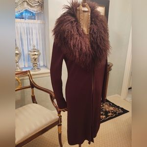 Belldini *Medium*Rich,Brown Cardigan with Curly Lamb Collar